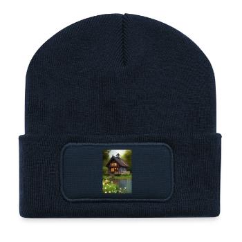 Charmante Hütte am See - Recycelte Patch Beanie - French Navy - Vorne