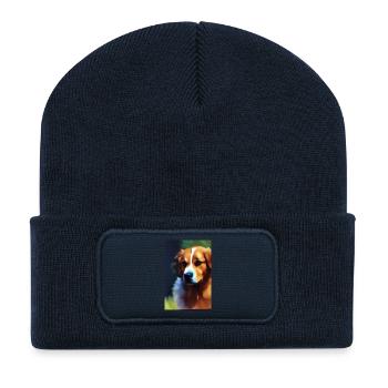 Photo de chien - Beanie recyclé à patch - bleu marine - Devant