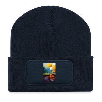 Peinture d’art - Beanie recyclé à patch - bleu marine - Devant