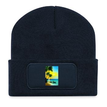 Karibik Palmen Strand - Recycelte Patch Beanie - French Navy - Vorne