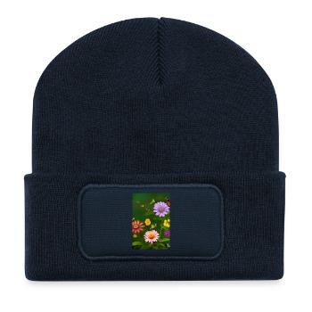 Fleurs et papillon - Beanie recyclé à patch - bleu marine - Devant