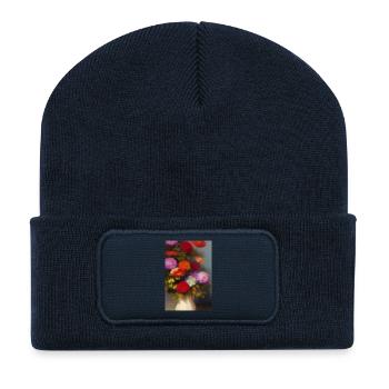 Fleurs et papillon - Beanie recyclé à patch - bleu marine - Devant