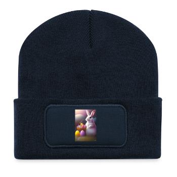 Lapin de Pâques avec œufs de Pâques - Beanie recyclé à patch - bleu marine - Devant