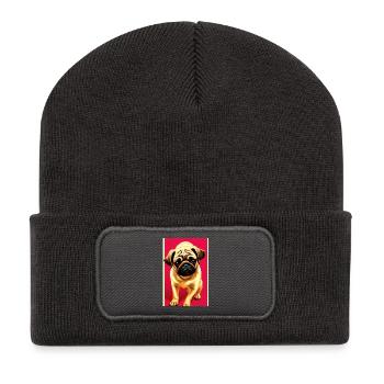 Mops Hund - Recycelte Patch Beanie - Dunkelgrau - Vorne