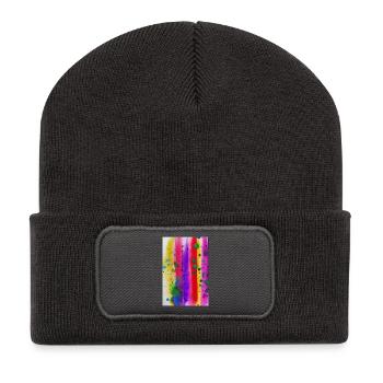 Farbspritzer und Linien - Recycelte Patch Beanie - Dunkelgrau - Vorne