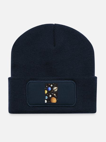 Weltall und Planeten - Recycelte Patch Beanie - French Navy