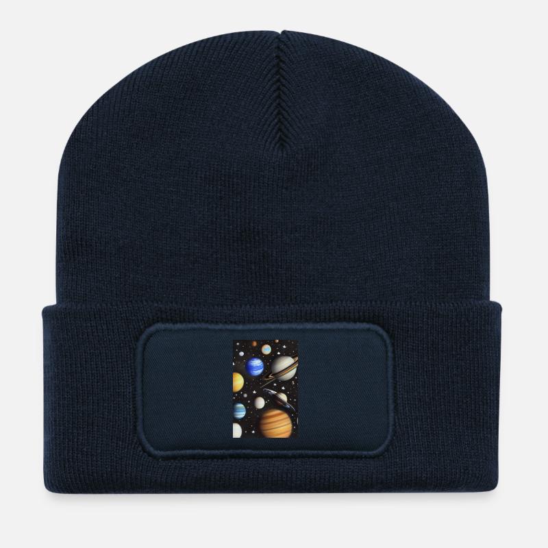 Weltall und Planeten - Recycelte Patch Beanie - French Navy