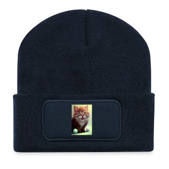 Kleine Süße Baby Katze - Recycelte Patch Beanie - French Navy - Vorne