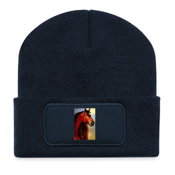 Pferdekopf Öl Malerei - Recycelte Patch Beanie - French Navy - Vorne
