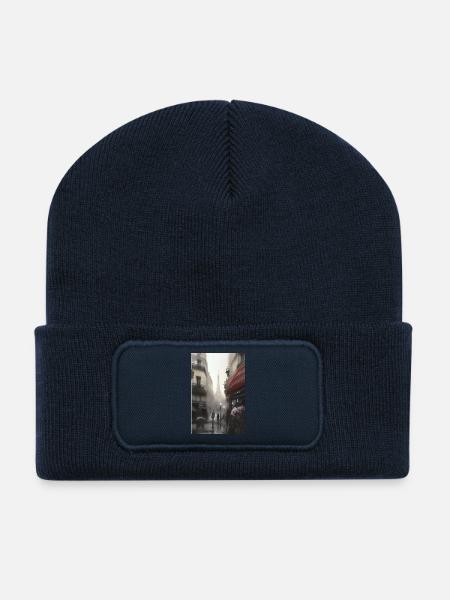 Paris sous la pluie - Beanie recyclé à patch - bleu marine