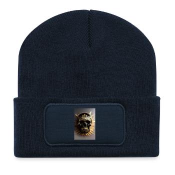 Black and gold skull - Beanie recyclé à patch - bleu marine - Devant
