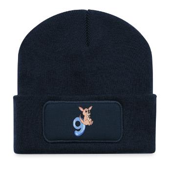 9e anniversaire Motif Kangourou - Neuf ans - Beanie recyclé à patch - bleu marine - Devant