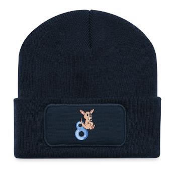 8ème anniversaire motif kangourou - huit ans - Beanie recyclé à patch - bleu marine - Devant
