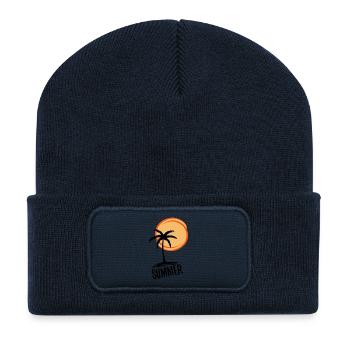 Urlaub und Sommer im Paradies (schwarz) - Recycelte Patch Beanie - French Navy - Vorne