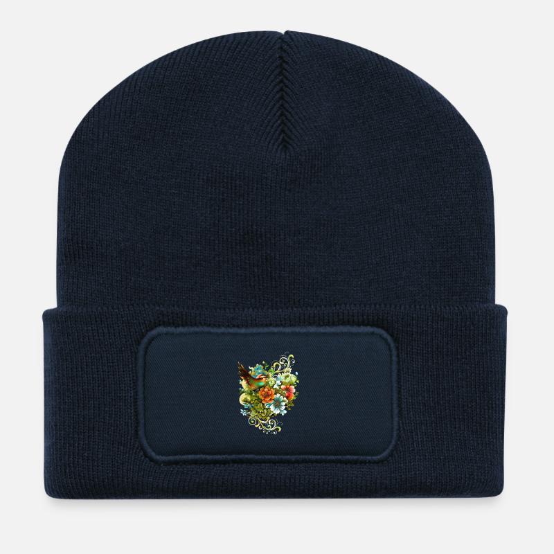 La beauté des oiseaux et des fleurs ensemble. - Beanie recyclé à patch - bleu marine