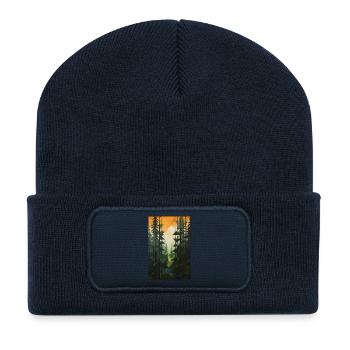 Paysage de Forêt dans un style géométrique - Beanie recyclé à patch - bleu marine - Devant