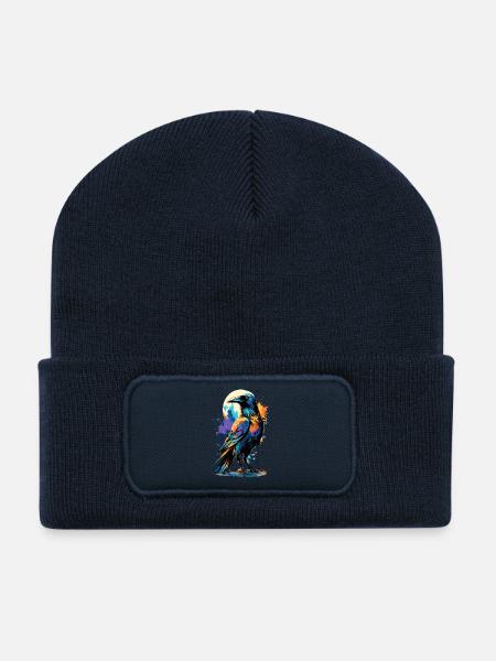 Corbeau noir - Corbeau coloré - Corbeaux et corbeaux - Beanie recyclé à patch - bleu marine