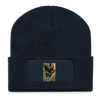 Cute Black Cat Illustration - Recycled Patch Beanie - french navy - Front