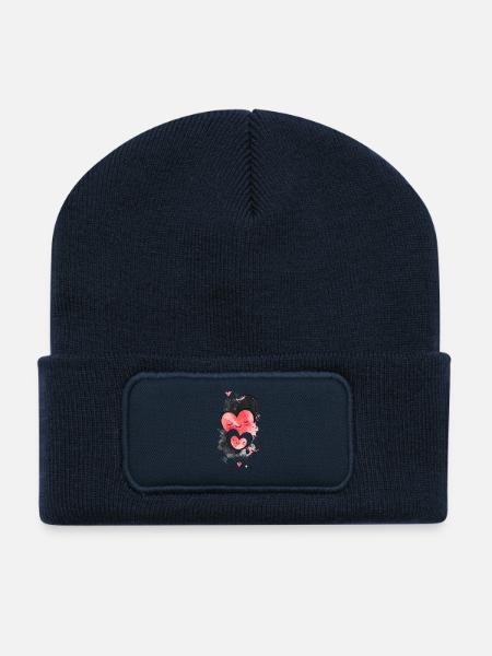 Drei glückliche Herzgesichter | Niedlich und zufrieden. - Recycelte Patch Beanie - French Navy