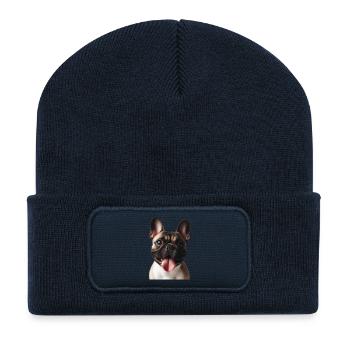 Un bouledogue français - Beanie recyclé à patch - bleu marine - Devant