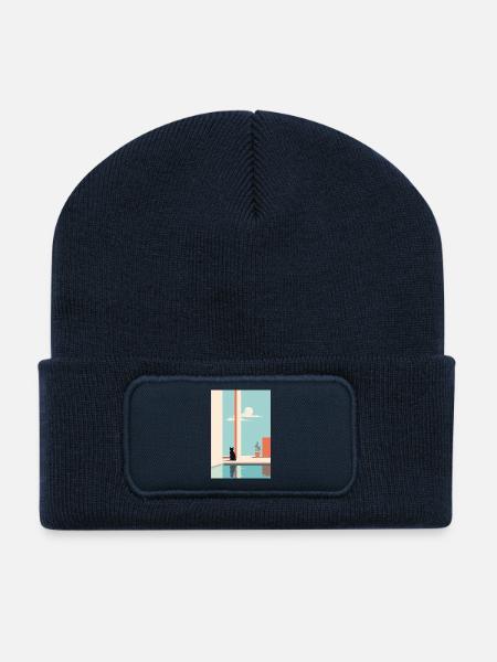 chat au bord de la piscine - Beanie recyclé à patch - bleu marine
