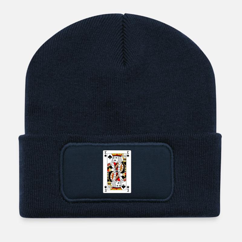 Carte à jouer roi de pique - Beanie recyclé à patch - bleu marine