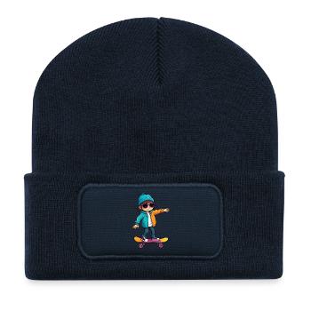Cooles, glückliches Skateboard-Kind - Recycelte Patch Beanie - French Navy - Vorne