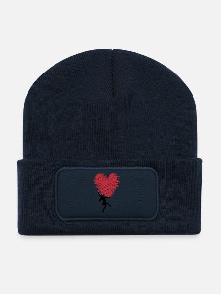 Roter Herz-Scribble im Vintage-Look - Recycelte Patch Beanie - French Navy