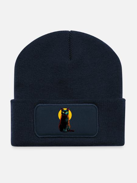 Urban Neon Cat (Bunte Pop-Art Katze) - Recycelte Patch Beanie - French Navy