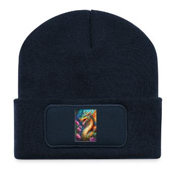 Glutdrache im blühenden Wald - Recycelte Patch Beanie - French Navy - Vorne