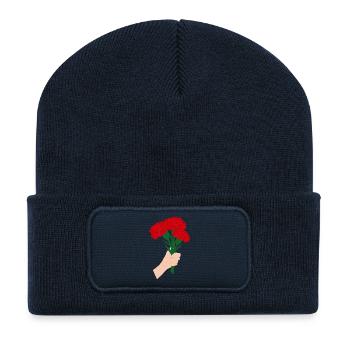 Pour vous- Fleur d’œillet rouge3 - Beanie recyclé à patch - bleu marine - Devant