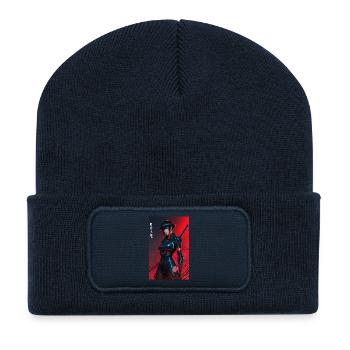 Red Wired Cyberpunk Samurai mit Katana - Recycelte Patch Beanie - French Navy - Vorne