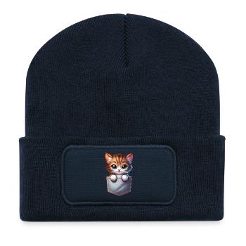 Süße Babykatze - Recycelte Patch Beanie - French Navy - Vorne