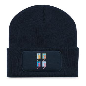 katzen am fenster bunt - Recycelte Patch Beanie - French Navy - Vorne