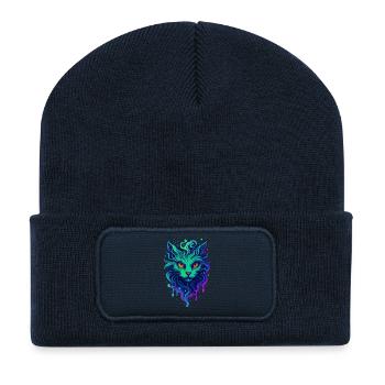 Chat néon - Beanie recyclé à patch - bleu marine - Devant