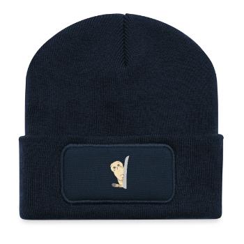 Süße Katze wartet vor der Tür - Recycelte Patch Beanie - French Navy - Vorne