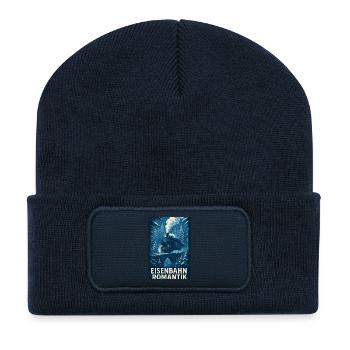 Railway, Steam Locomotive, Winter, Forest, Romance - Recycled Patch Beanie - french navy - Front