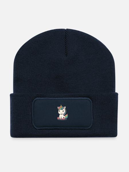 Pastell Unicorn Regenbogenmähne - Recycelte Patch Beanie - French Navy