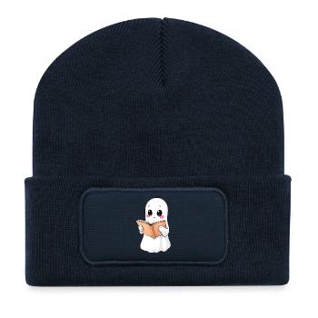Gespenst liest ein Buch - Recycelte Patch Beanie - French Navy - Vorne
