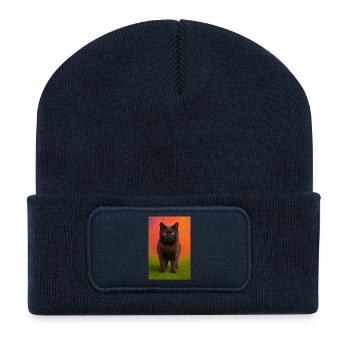Chat de nuit avec explosion de couleurs en arrière-plan - Beanie recyclé à patch - bleu marine - Devant