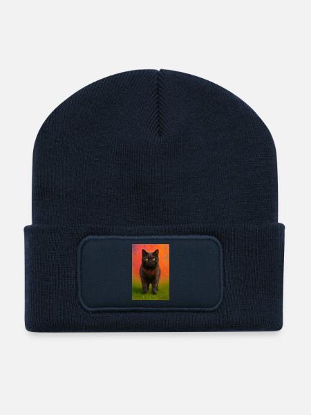 Night cat with color explosion in the background - Recycled Patch Beanie - french navy