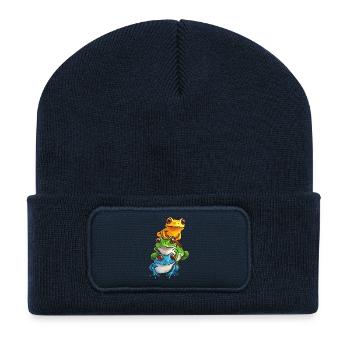 Gestapelte Frösche Cartoon-Design - Recycelte Patch Beanie - French Navy - Vorne