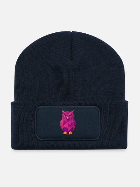 Geometrische Eule im Origami-Stil - Recycelte Patch Beanie - French Navy