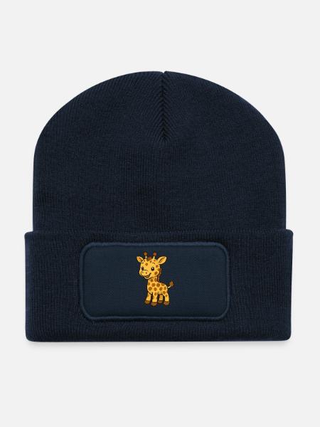 Süßer Giraffenfreund Kindermotiv - Recycelte Patch Beanie - French Navy