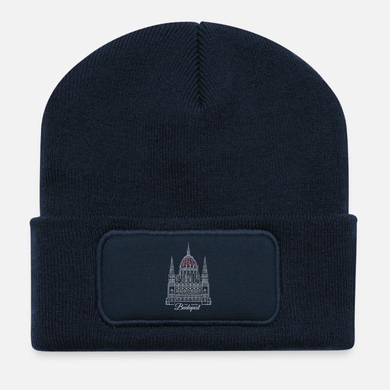 Budapest, Handzeichnung Parlamentsgebäude, Ungarn - Recycelte Patch Beanie - French Navy