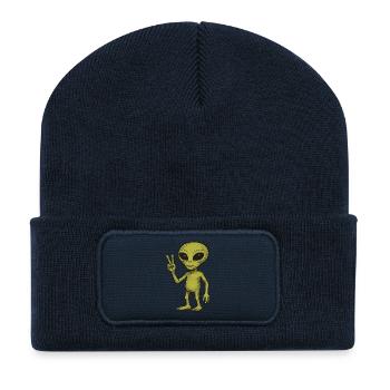 Illustration du signe de paix extraterrestre paisible - Beanie recyclé à patch - bleu marine - Devant