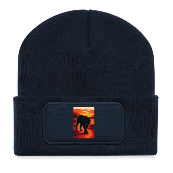 Sunset Black Jaguar Panther Illustration - Recycled Patch Beanie - french navy - Front