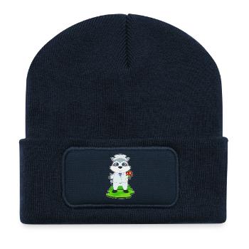 Waschbär Bräutigam Blumen Hochzeit - Recycelte Patch Beanie - French Navy - Vorne