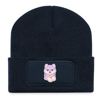 Lilac Chibi Puppy on Soft Background - Recycled Patch Beanie - french navy - Front