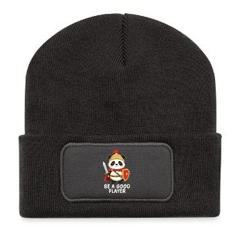 Panda Ritter mit Schwert – Be A Good Player - Recycelte Patch Beanie - Dunkelgrau - Vorne